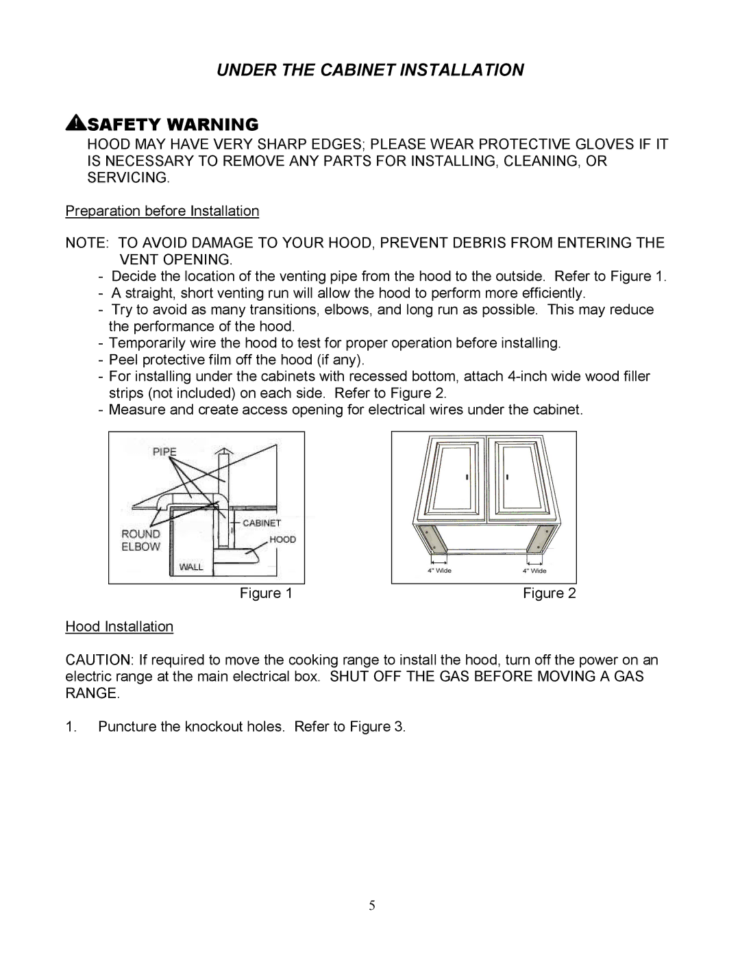 Kobe Range Hoods RA3836S, RA3830S Under the Cabinet Installation Safety Warning, Preparation before Installation 