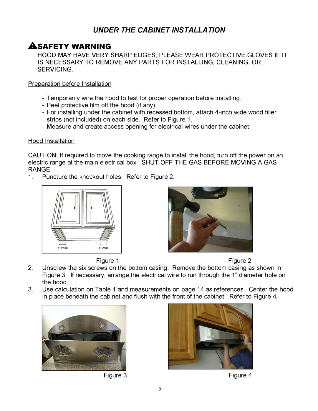 Kobe Range Hoods RA3836SQD, RA3830SQD manual Under the Cabinet Installation Safety Warning, Preparation before Installation 