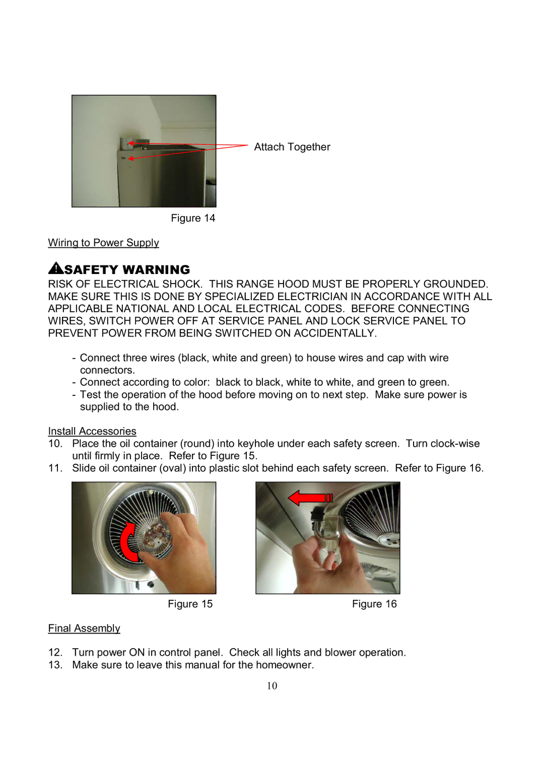 Kobe Range Hoods RA3836SQ, RA3830SQ installation instructions Attach Together Wiring to Power Supply 