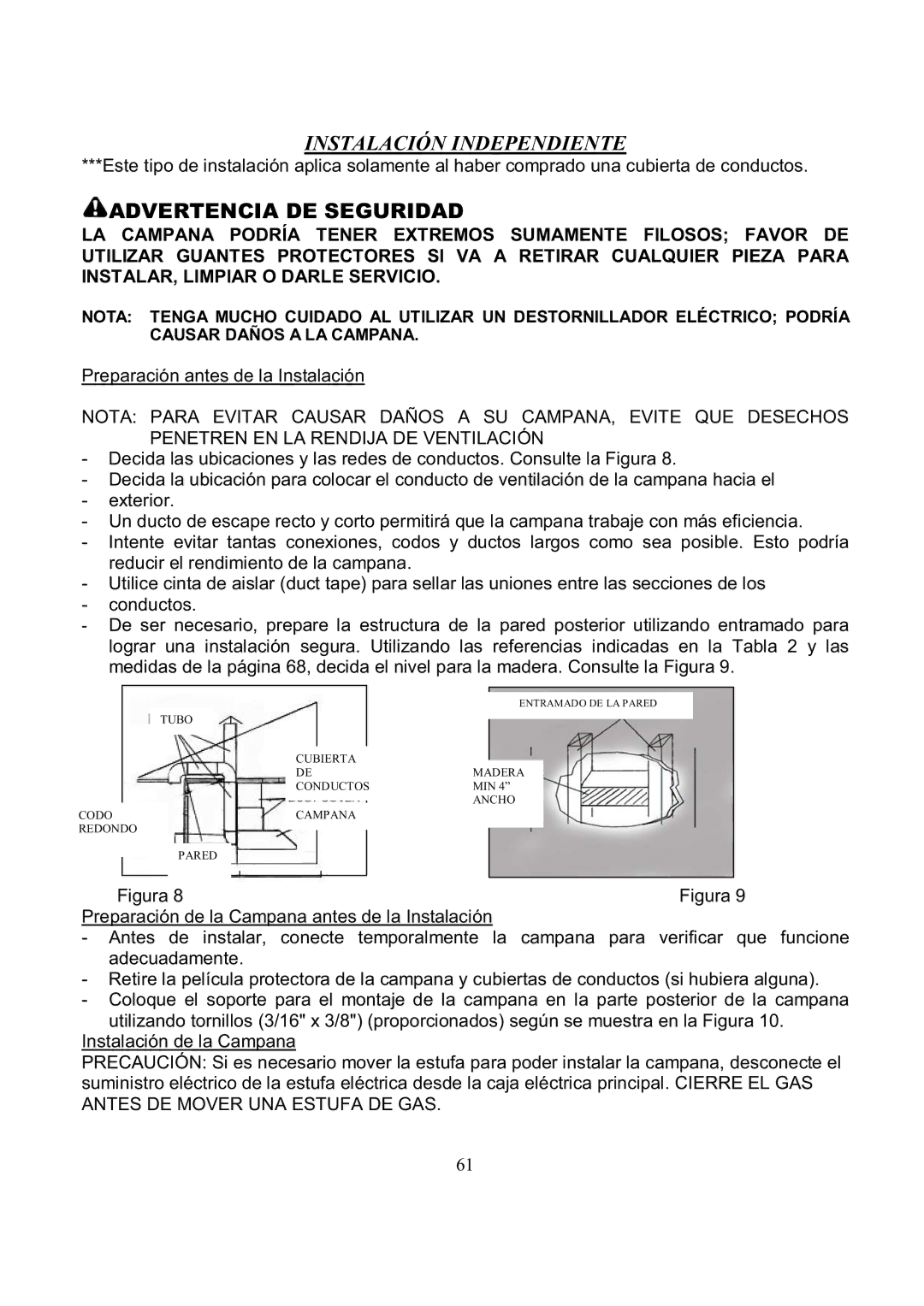 Kobe Range Hoods RA3830SQ, RA3836SQ installation instructions Instalación Independiente 