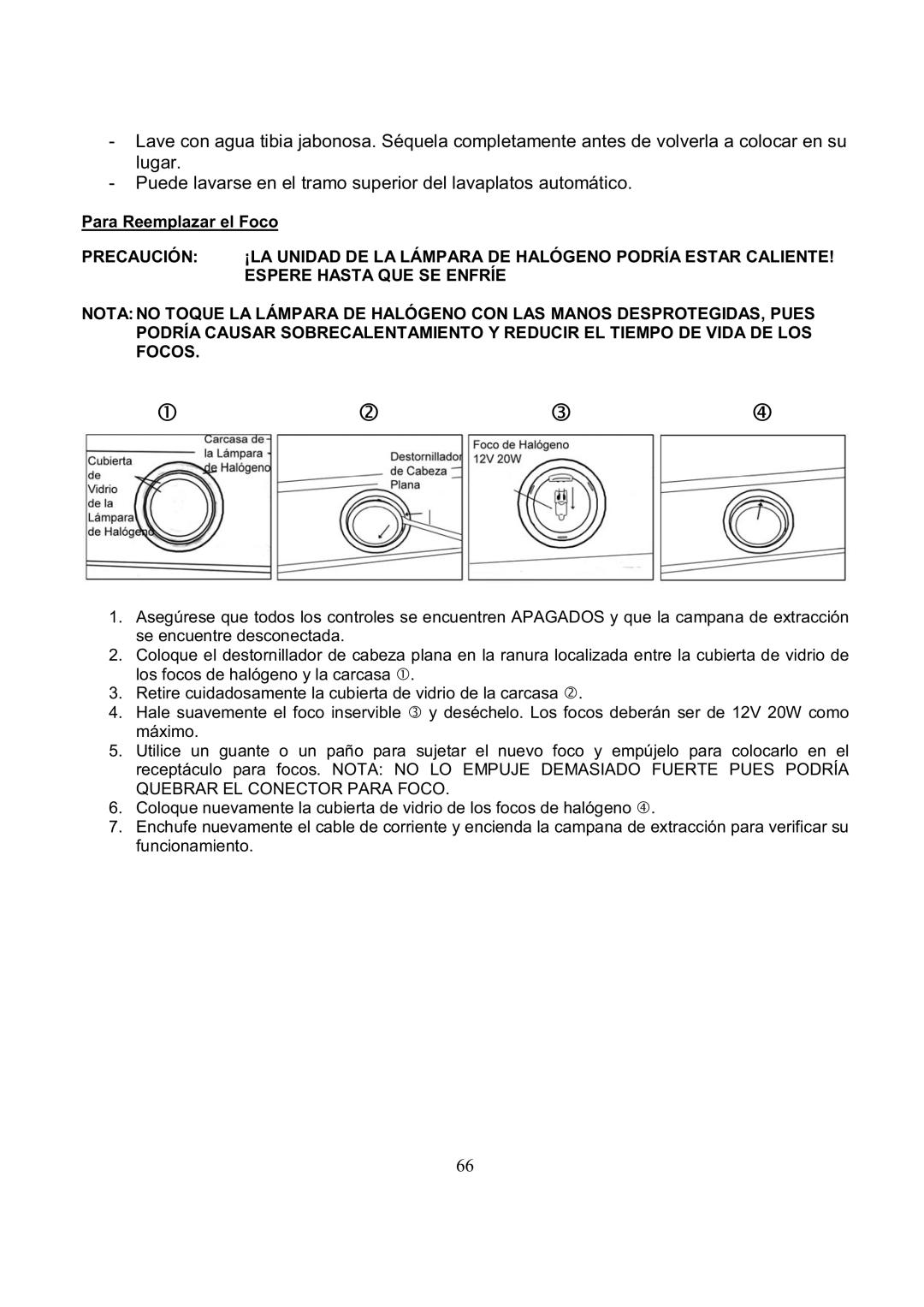 Kobe Range Hoods RA3836SQ, RA3830SQ installation instructions Para Reemplazar el Foco 