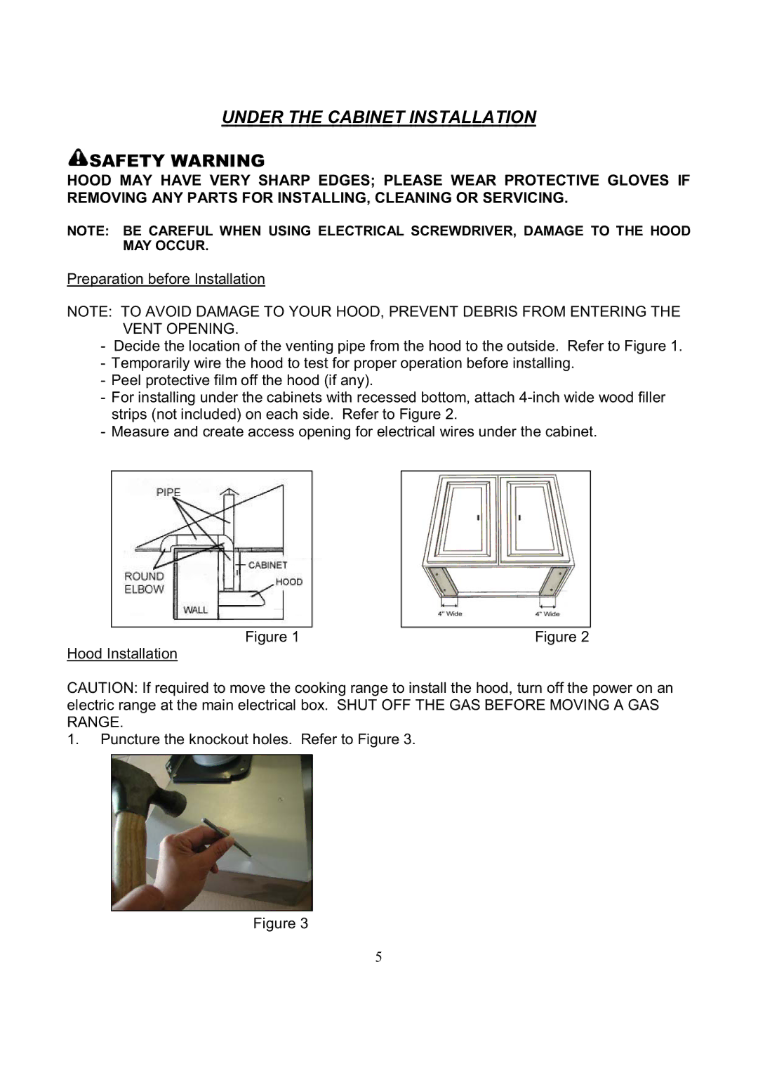 Kobe Range Hoods RA3830SQ, RA3836SQ installation instructions Under the Cabinet Installation, Safety Warning 