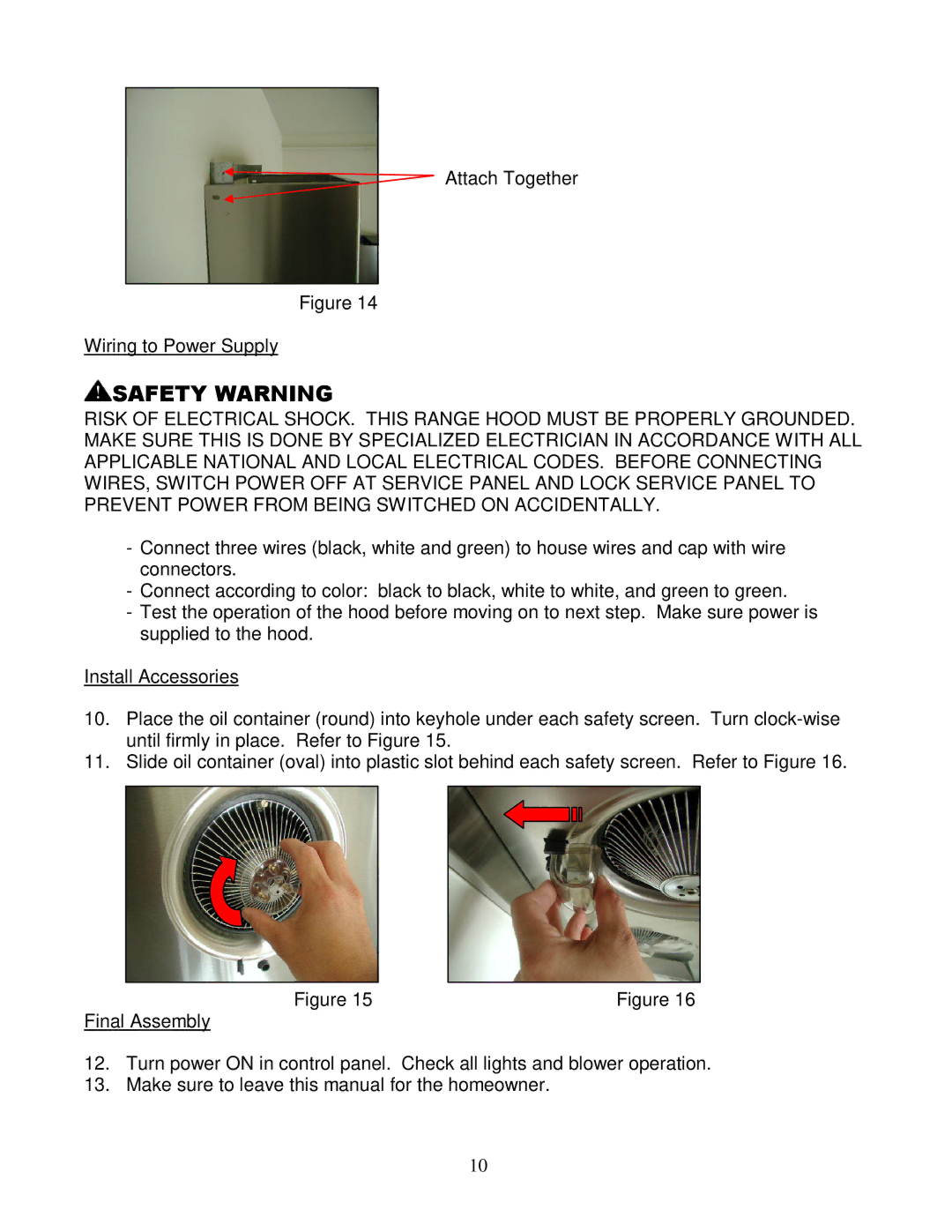 Kobe Range Hoods RA3836SQ installation instructions Attach Together Wiring to Power Supply 