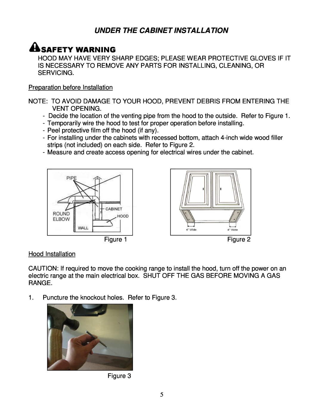 Kobe Range Hoods RA3836SQ installation instructions Under The Cabinet Installation, Safety Warning 