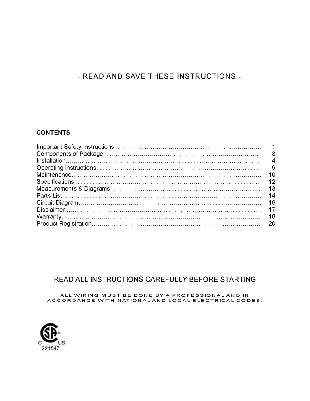 Kobe Range Hoods RA9236SQ manual Read and Save These Instructions 