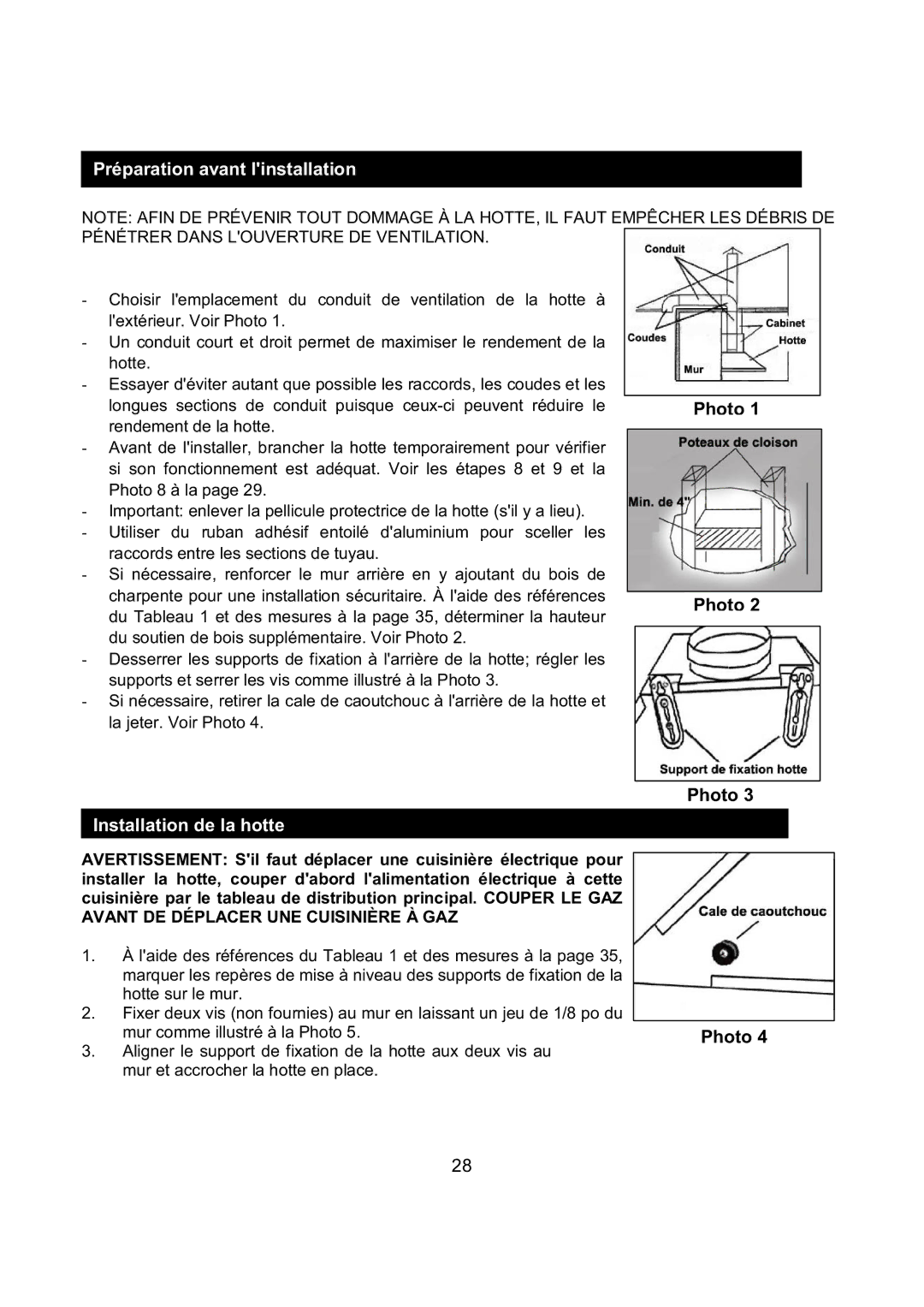 Kobe Range Hoods RA9236SQB, RA9230SQB installation instructions Préparation avant linstallation 