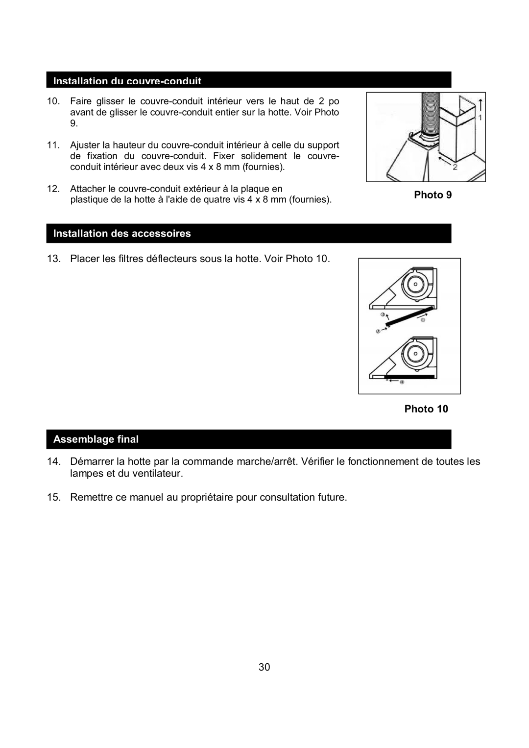 Kobe Range Hoods RA9236SQB, RA9230SQB installation instructions Installation des accessoires 