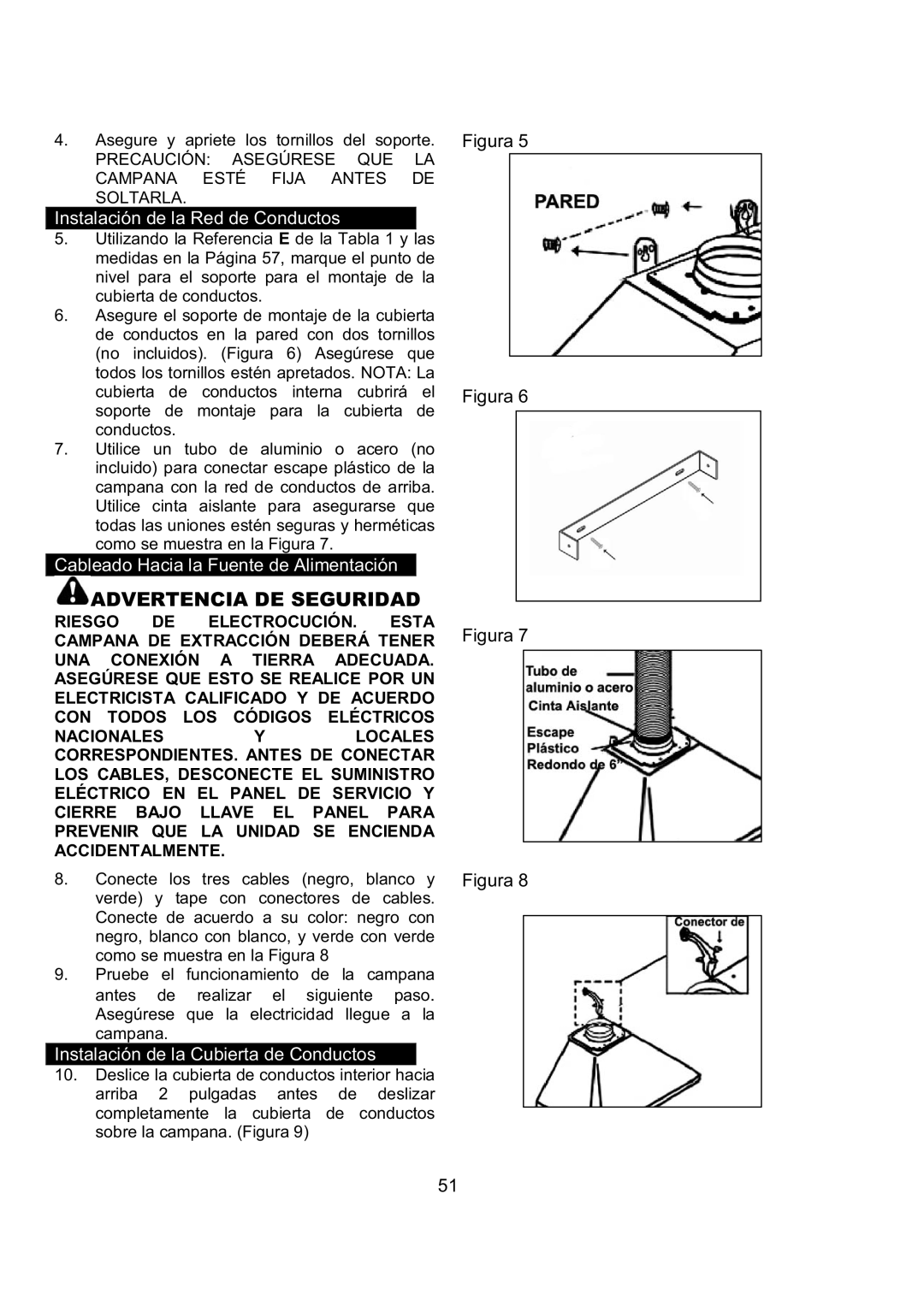 Kobe Range Hoods RA9230SQB, RA9236SQB installation instructions Advertencia DE Seguridad 