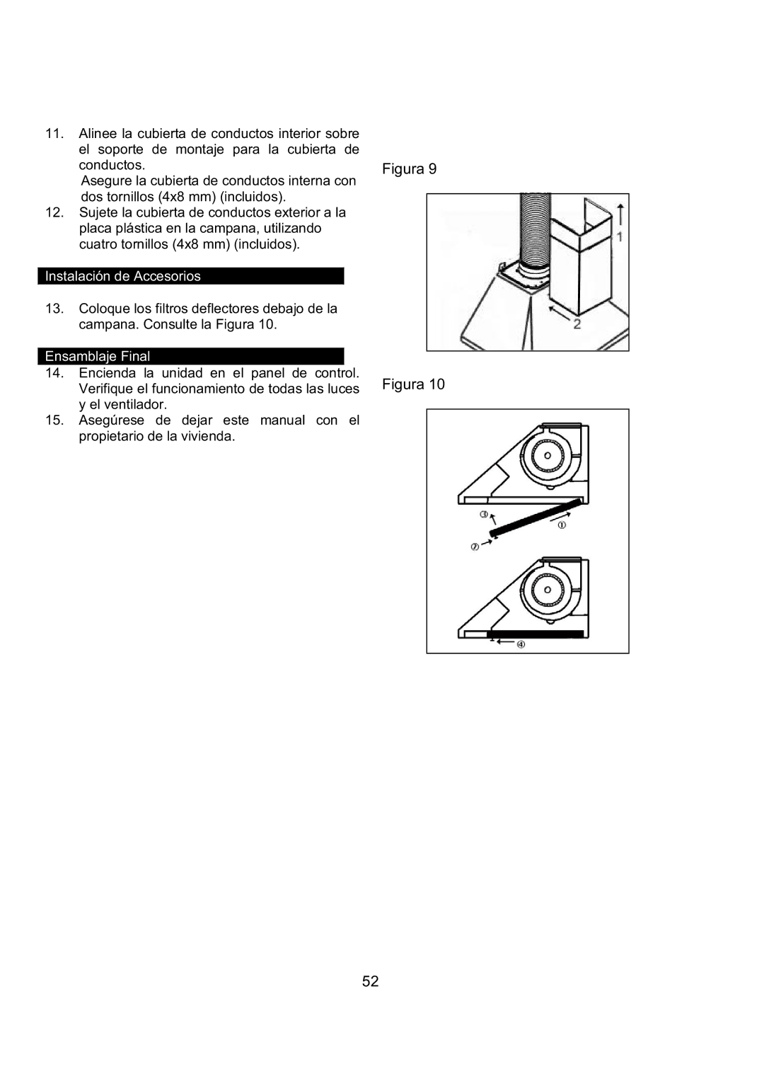 Kobe Range Hoods RA9236SQB, RA9230SQB installation instructions Instalación de Accesorios 