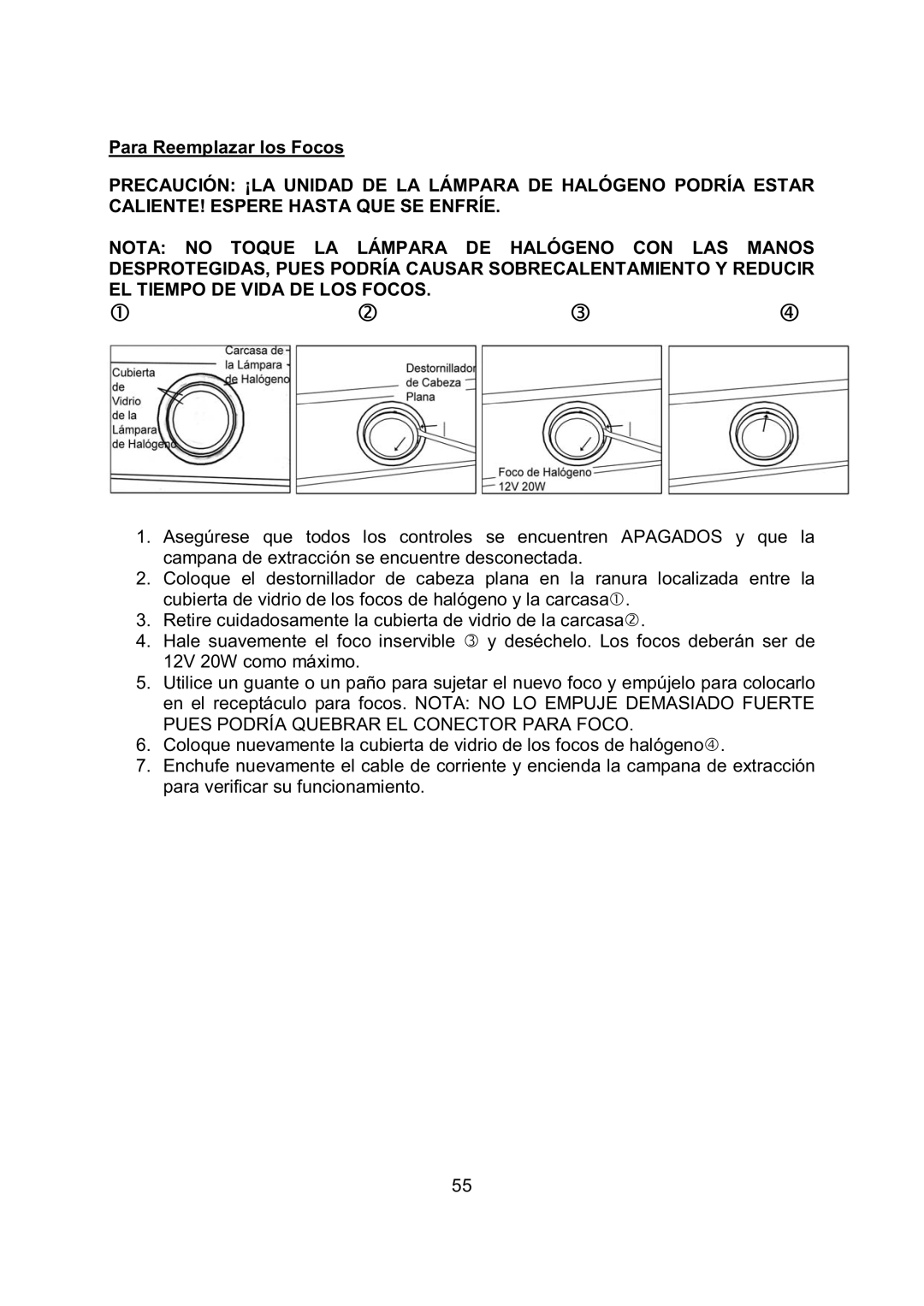 Kobe Range Hoods RA9230SQB, RA9236SQB installation instructions Para Reemplazar los Focos 