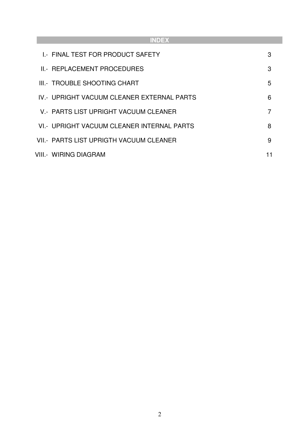 Koblenz/Thorne Electric U-40 service manual Index 