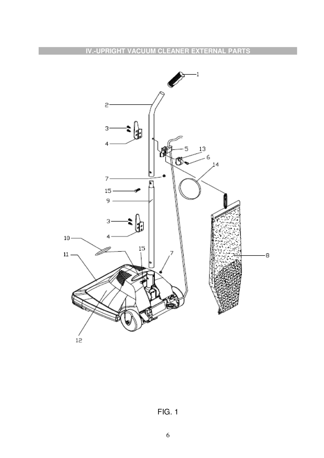 Koblenz/Thorne Electric U-40 service manual IV.-UPRIGHT Vacuum Cleaner External Parts 