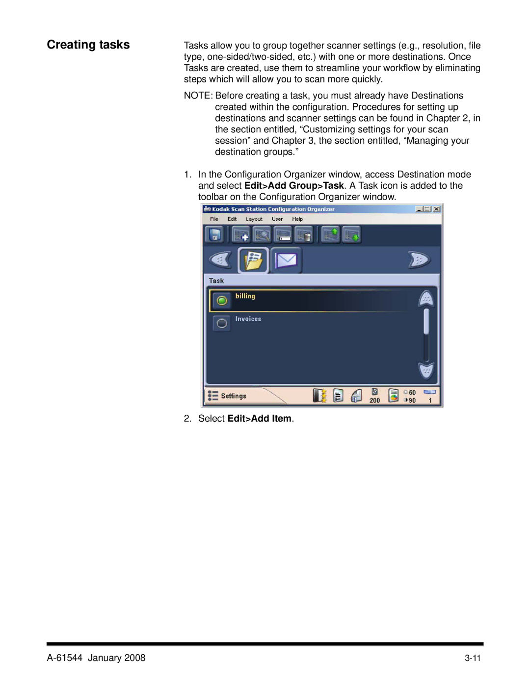 Kodak 100/120EX manual Creating tasks, Select EditAdd Item 