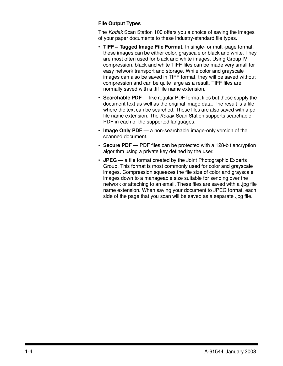 Kodak 100/120EX manual File Output Types 