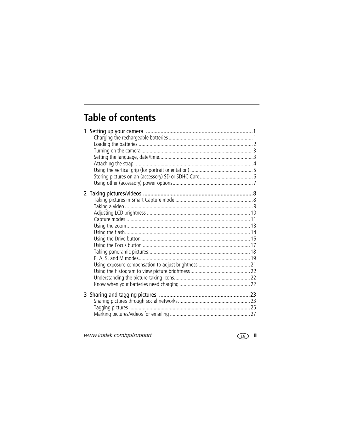 Kodak 1020304 manual Table of contents 