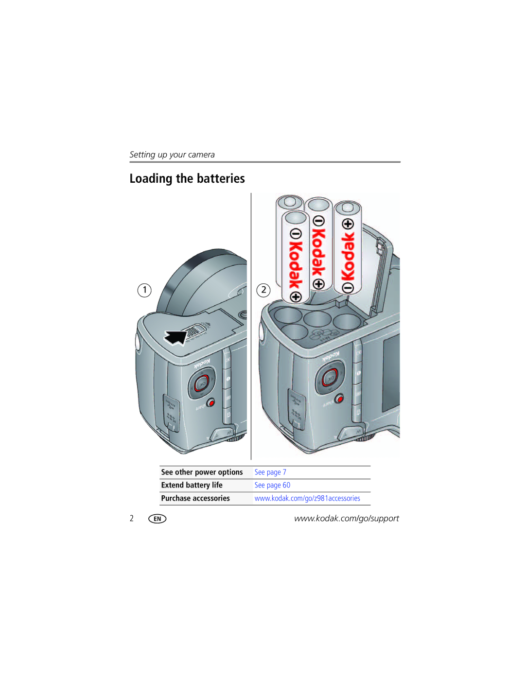 Kodak 1020304 manual Loading the batteries 