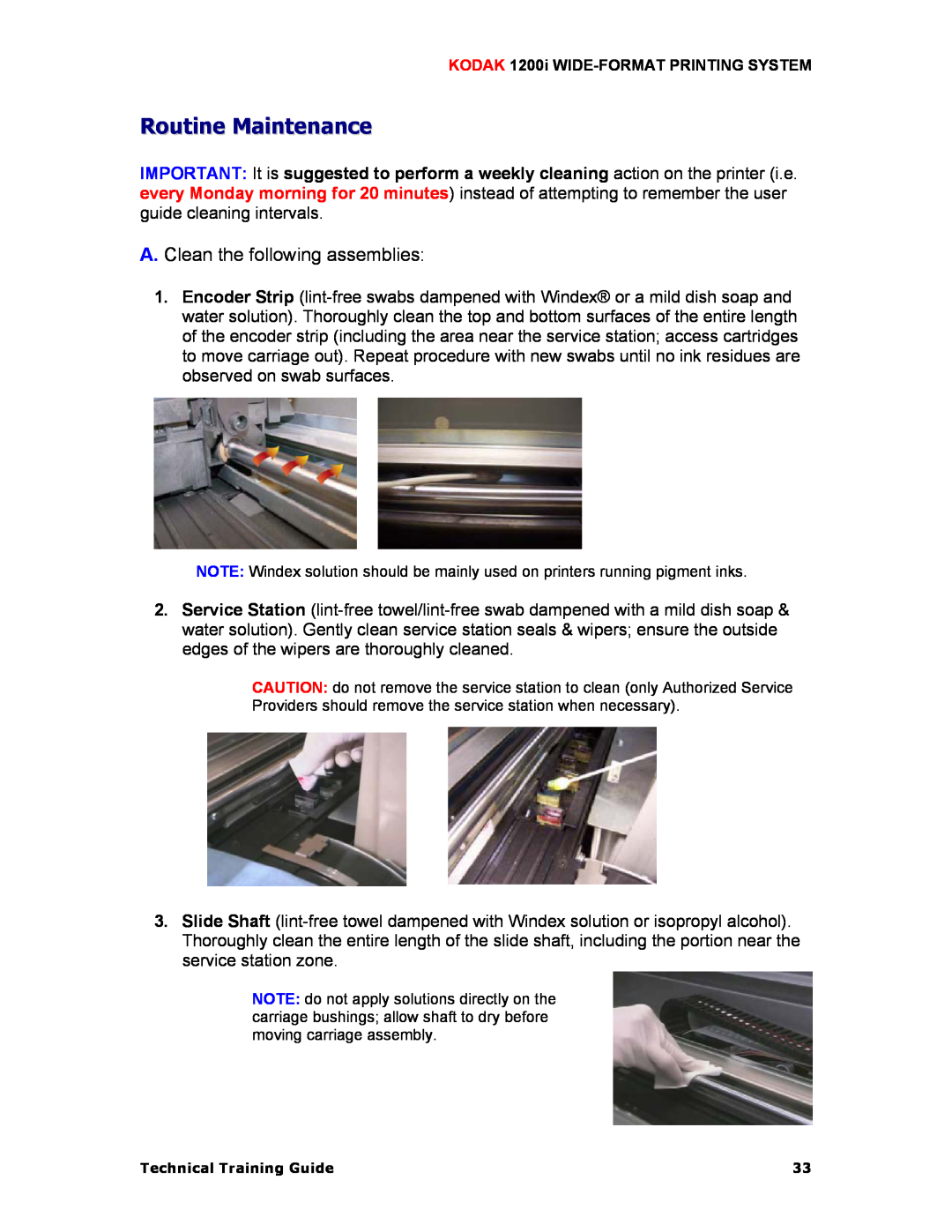 Kodak 1200I manual Routine Maintenance, A. Clean the following assemblies 