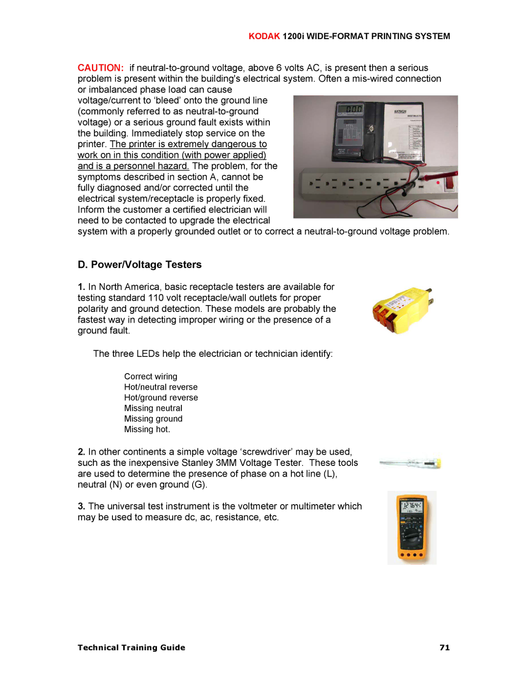 Kodak 1200I manual Power/Voltage Testers 