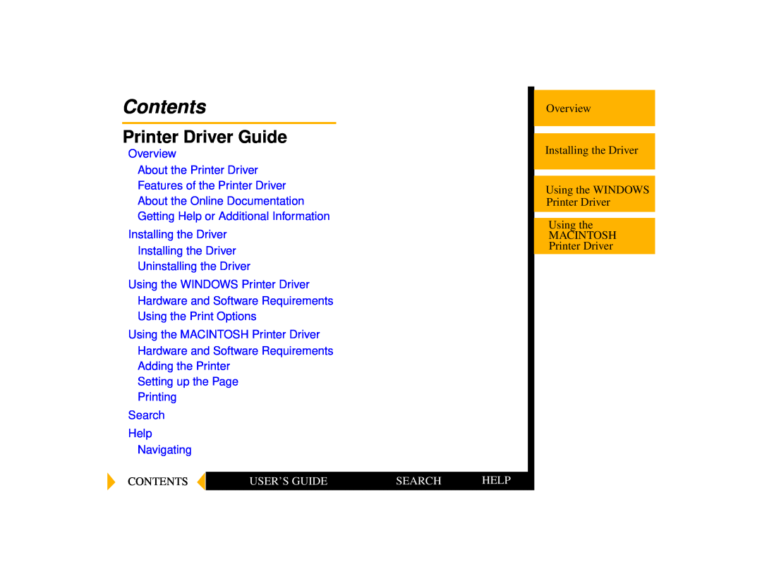 Kodak 1400 manual Contents, Printer Driver Guide, User’S Guide, Search, Help 