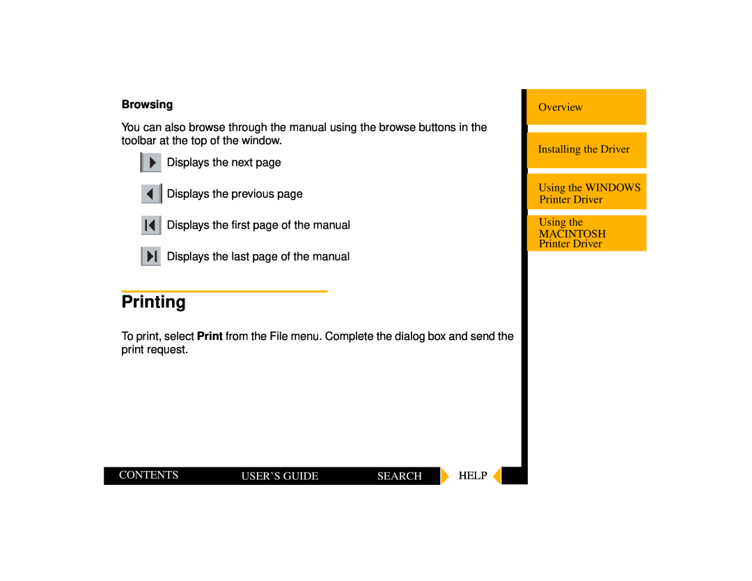Kodak 1400 manual Browsing, Printing, Contents, User’S Guide, Search 