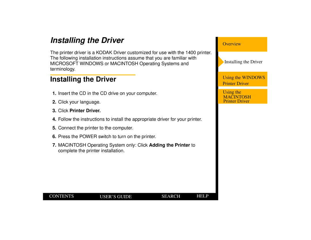 Kodak 1400 manual Installing the Driver, Click Printer Driver 