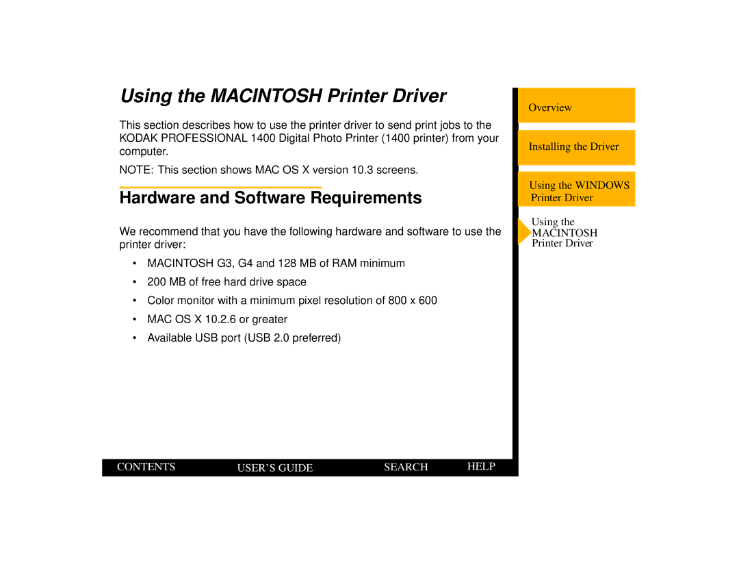 Kodak 1400 manual Using the Macintosh Printer Driver, Hardware and Software Requirements 