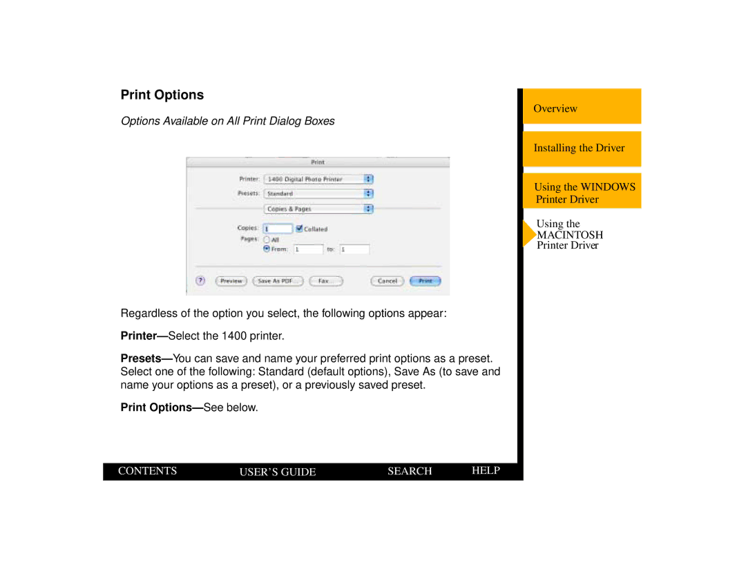 Kodak 1400 manual Options Available on All Print Dialog Boxes, Print Options-See below 