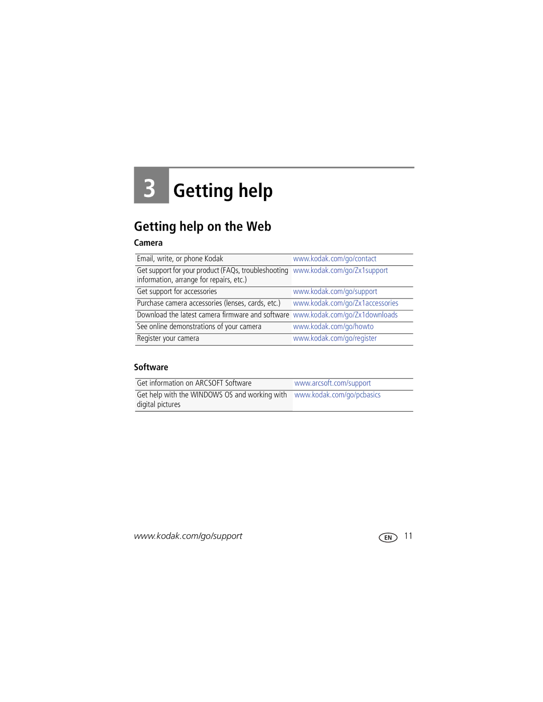 Kodak 1455013 manual Getting help on the Web, Camera, Software 