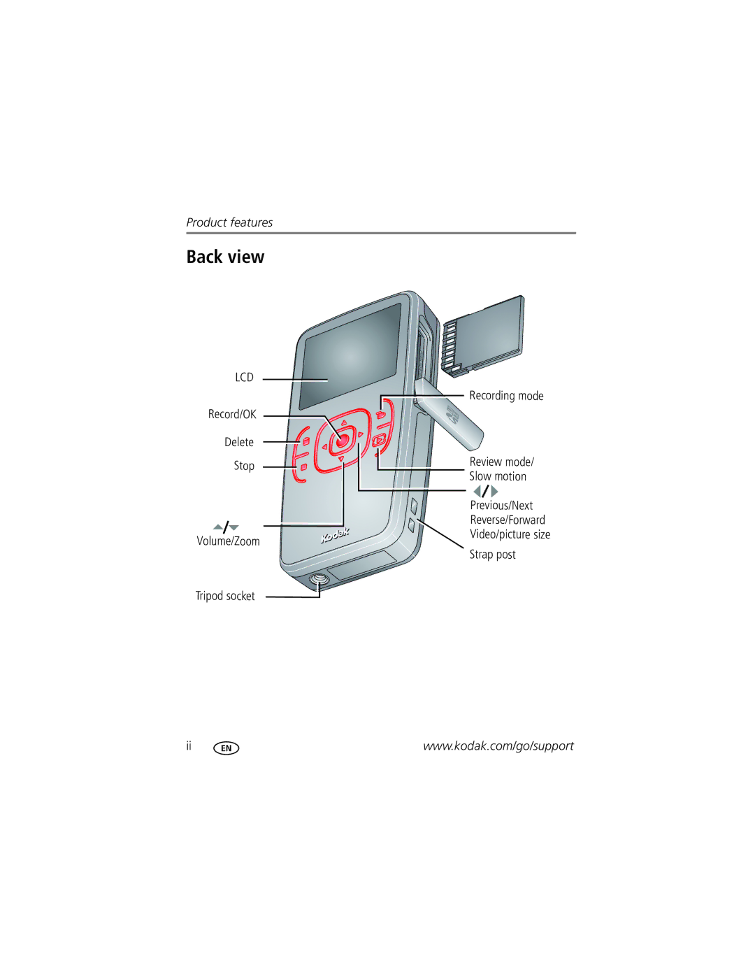 Kodak 1455013 manual Back view, Lcd 