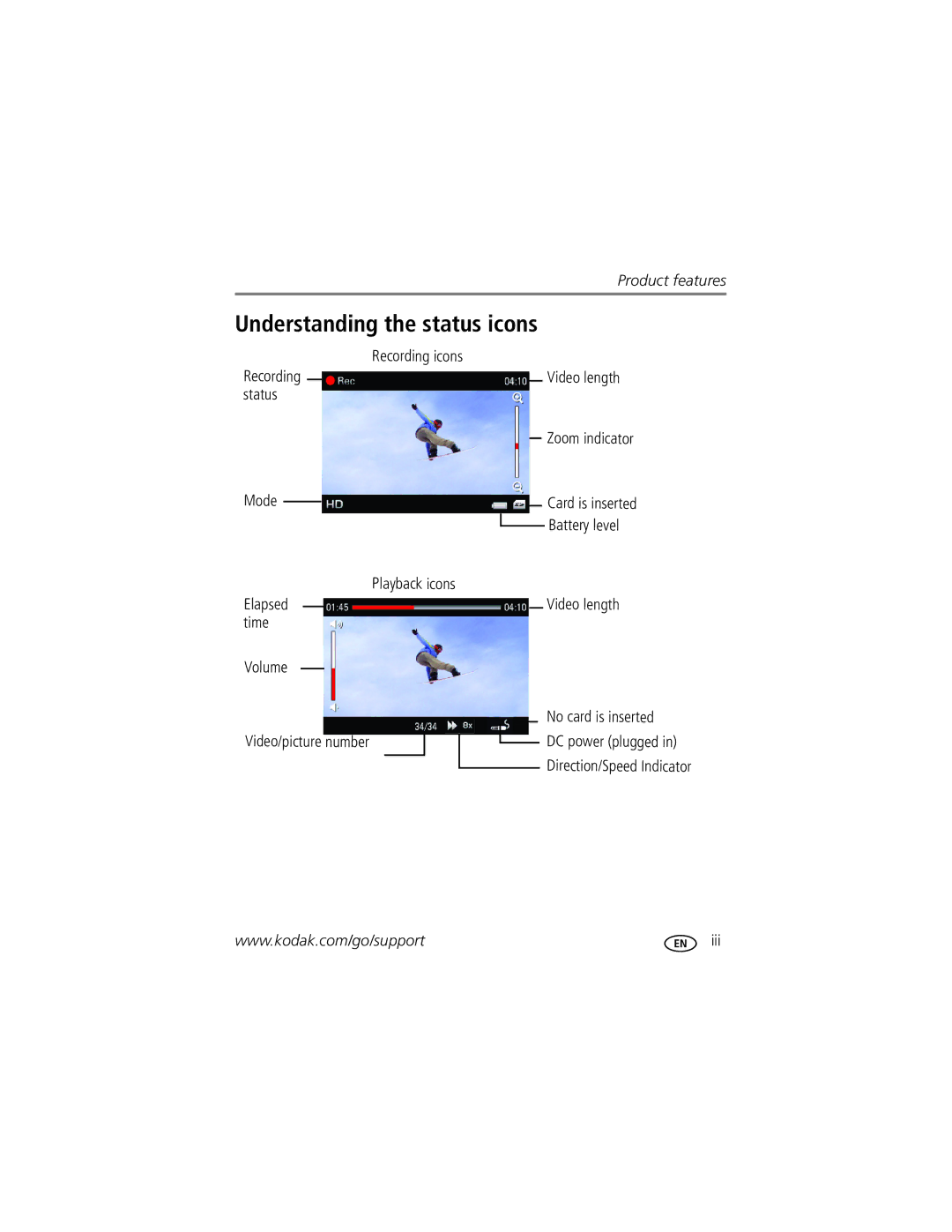 Kodak 1455013 manual Understanding the status icons 