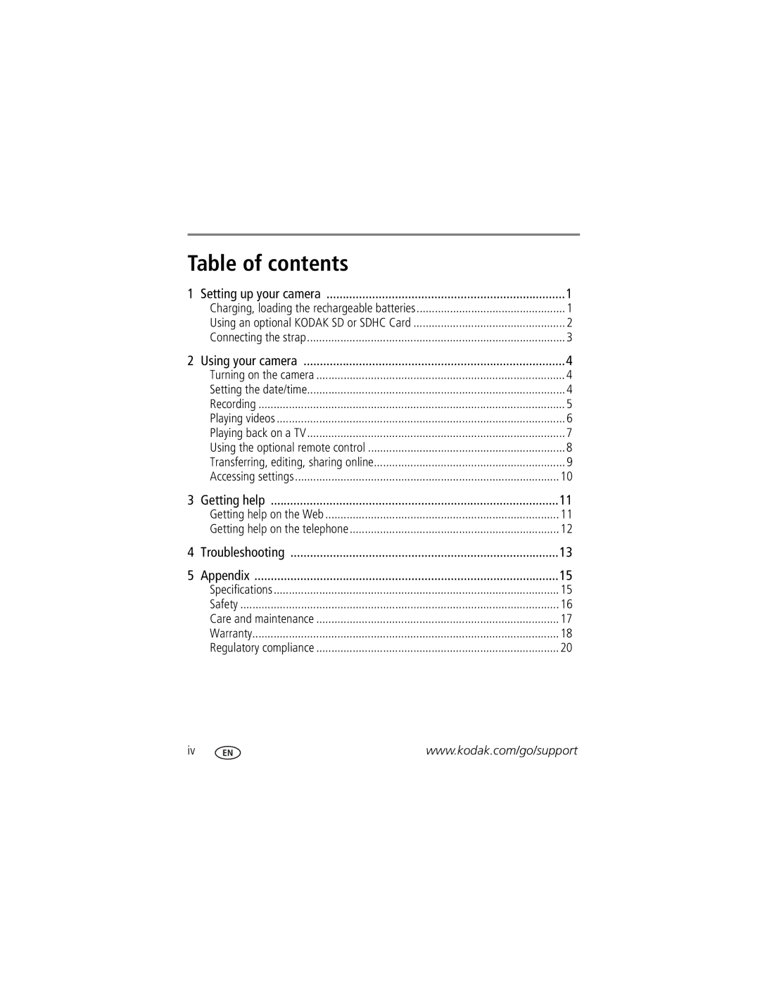 Kodak 1455013 manual Table of contents 