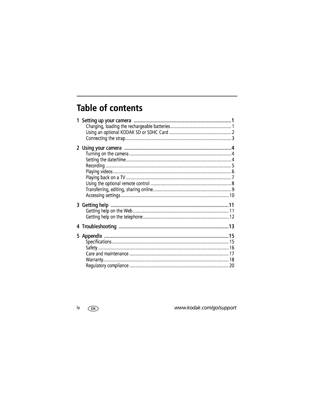 Kodak 1455013 manual Table of contents 