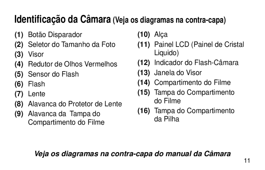 Kodak 1600 Auto manual Identificação da Câmara Veja os diagramas na contra-capa 