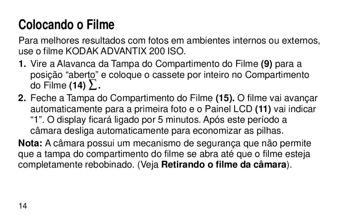 Kodak 1600 Auto manual Colocando o Filme 