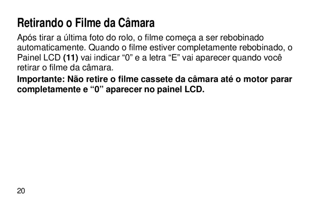 Kodak 1600 Auto manual Retirando o Filme da Câmara 