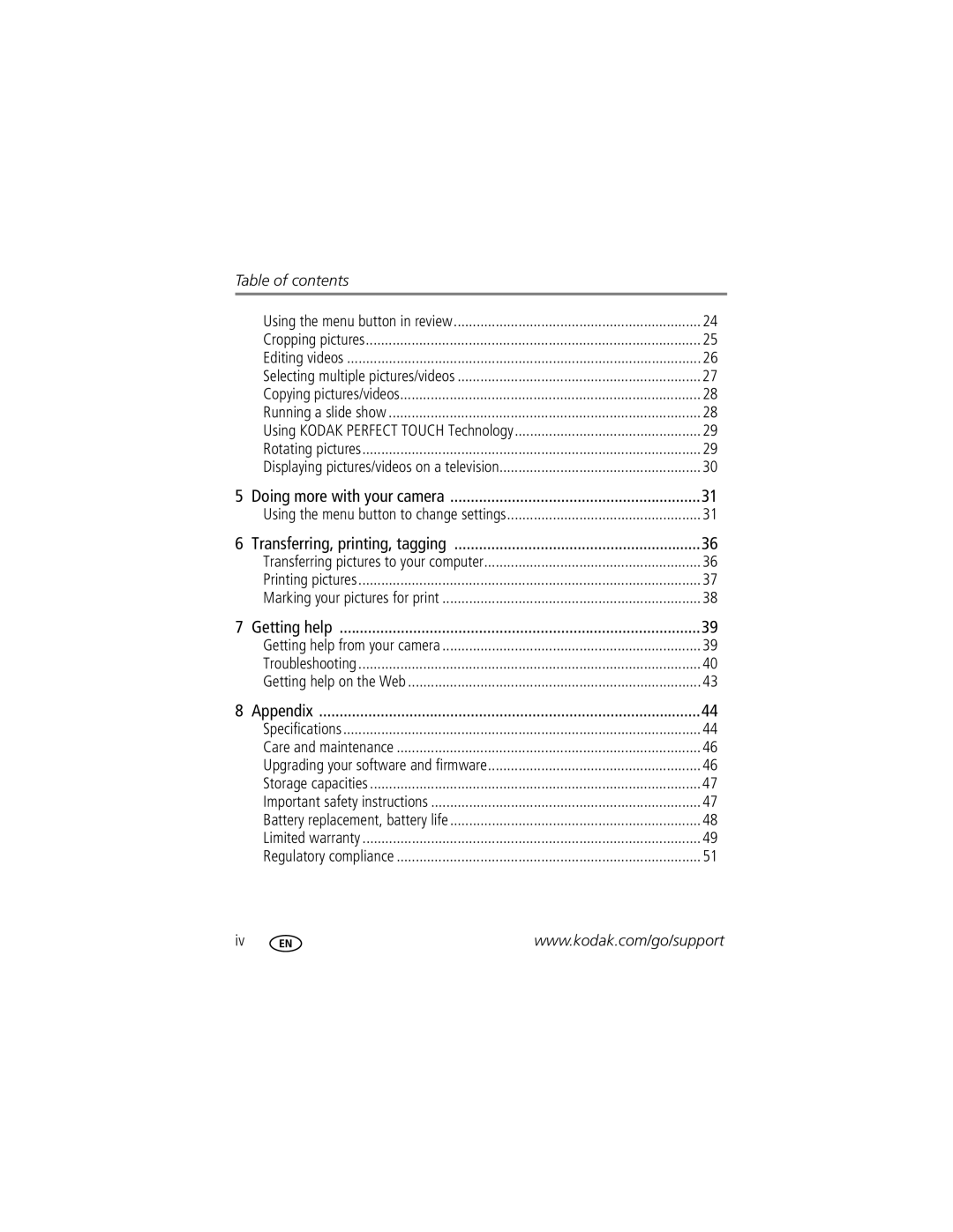 Kodak 1687060, C195 manual Table of contents 