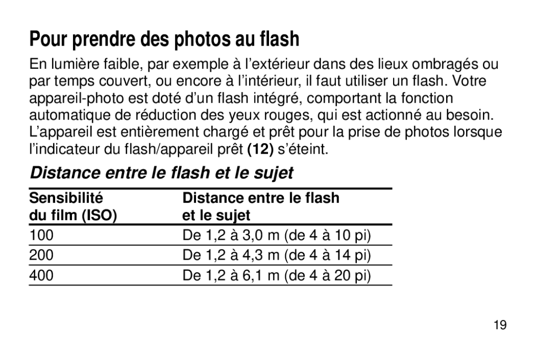 Kodak 1600AUTO, 1700AUTO manual Pour prendre des photos au flash, Distance entre le flash et le sujet 