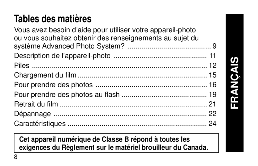 Kodak 1700AUTO, 1600AUTO manual Tables des matières, Français 