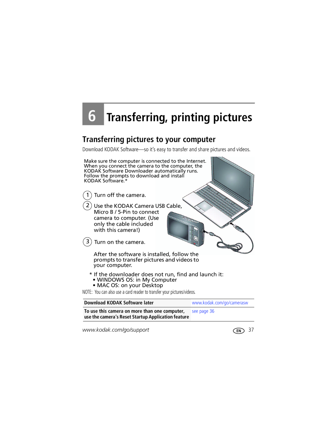 Kodak 1772789 manual Transferring, printing pictures, Transferring pictures to your computer 