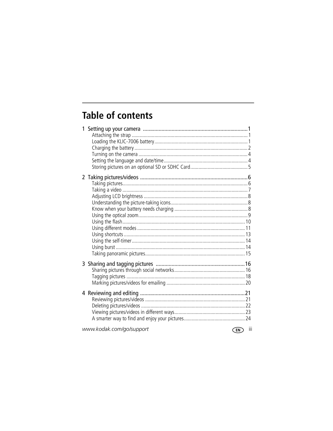 Kodak 1772789 manual Table of contents 