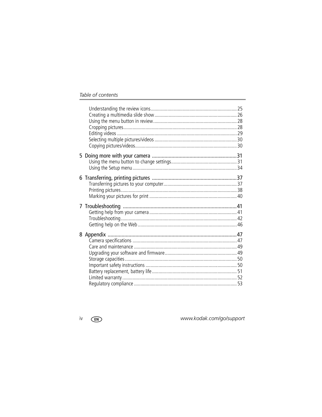 Kodak 1772789 manual Table of contents 