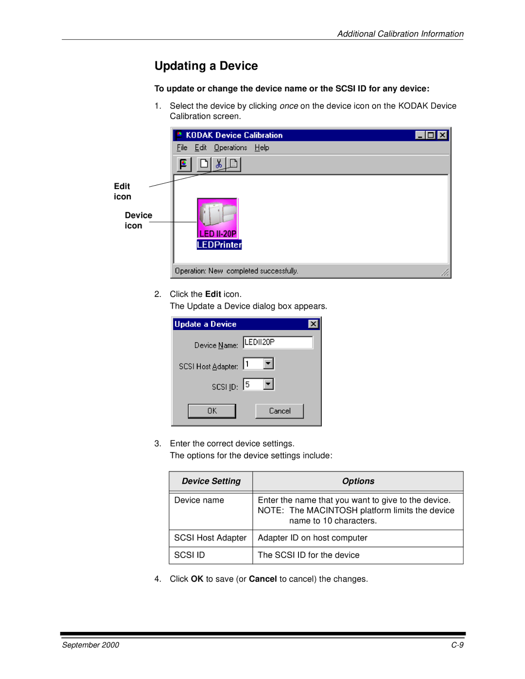 Kodak 20P manual Updating a Device, Edit icon Device icon 