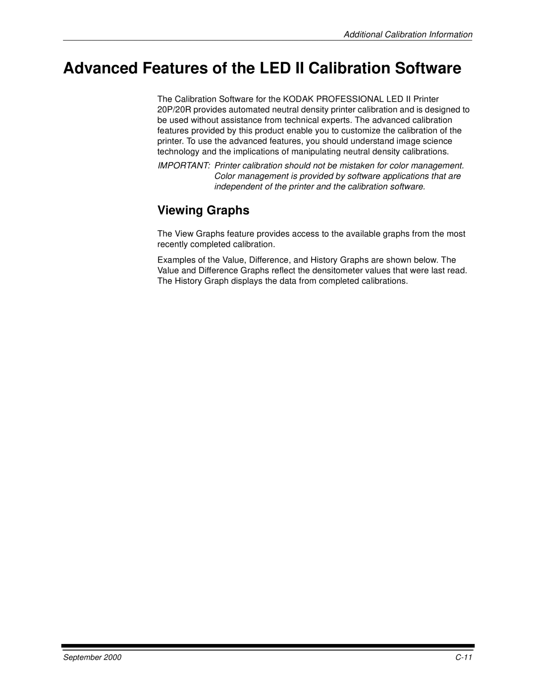 Kodak 20P manual Advanced Features of the LED II Calibration Software, Viewing Graphs 