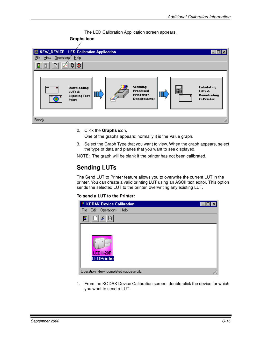 Kodak 20P manual Sending LUTs, Graphs icon, To send a LUT to the Printer 