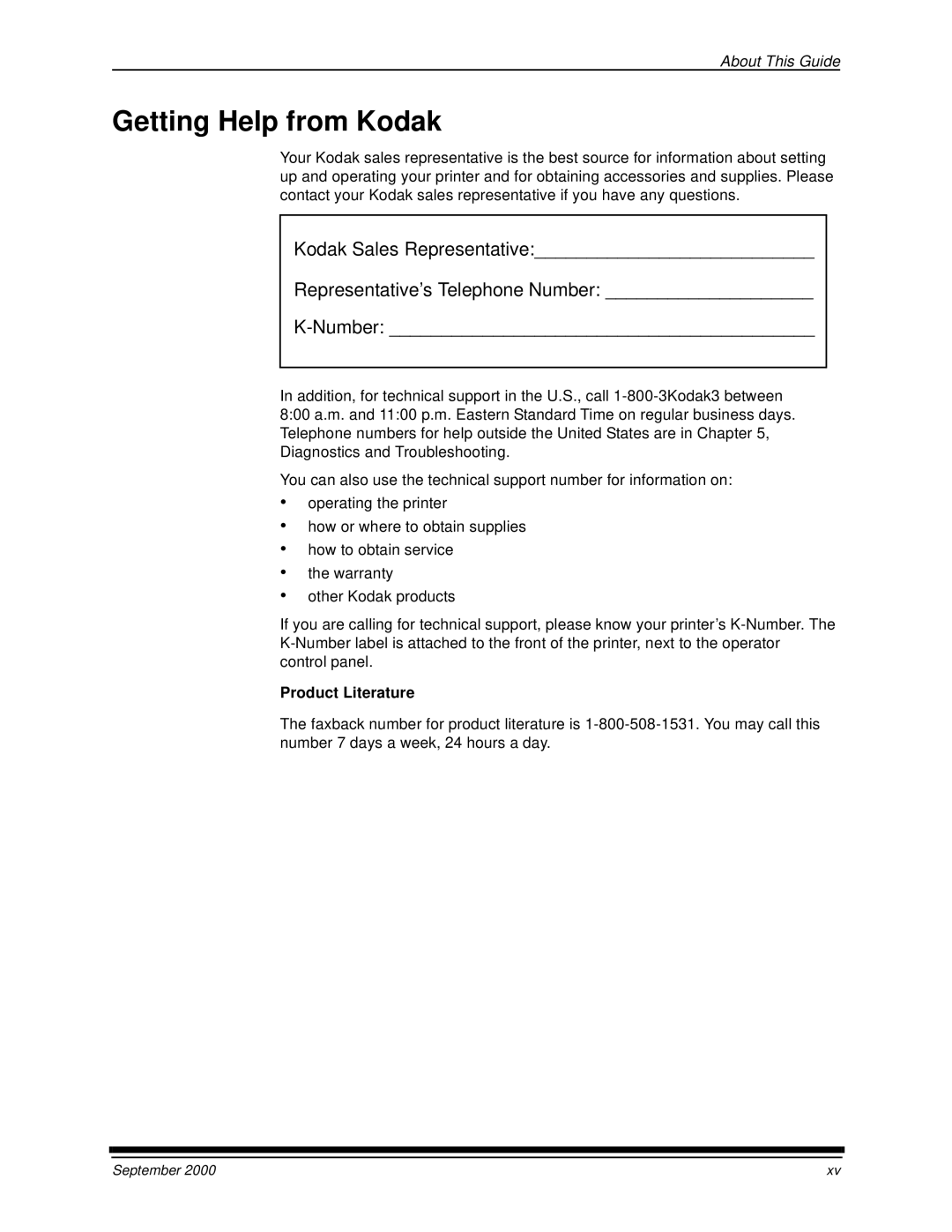 Kodak 20P manual Getting Help from Kodak, Product Literature 