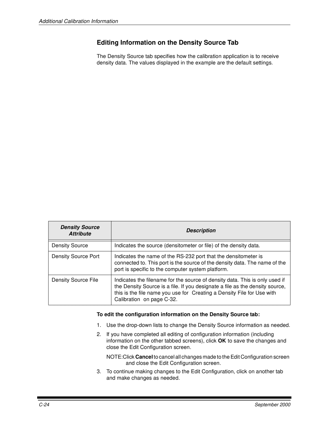 Kodak 20P manual Editing Information on the Density Source Tab, Density Source Description Attribute 