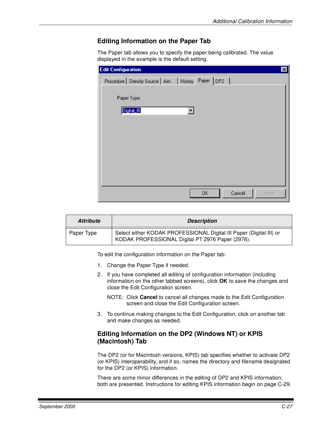 Kodak 20P manual Editing Information on the Paper Tab 