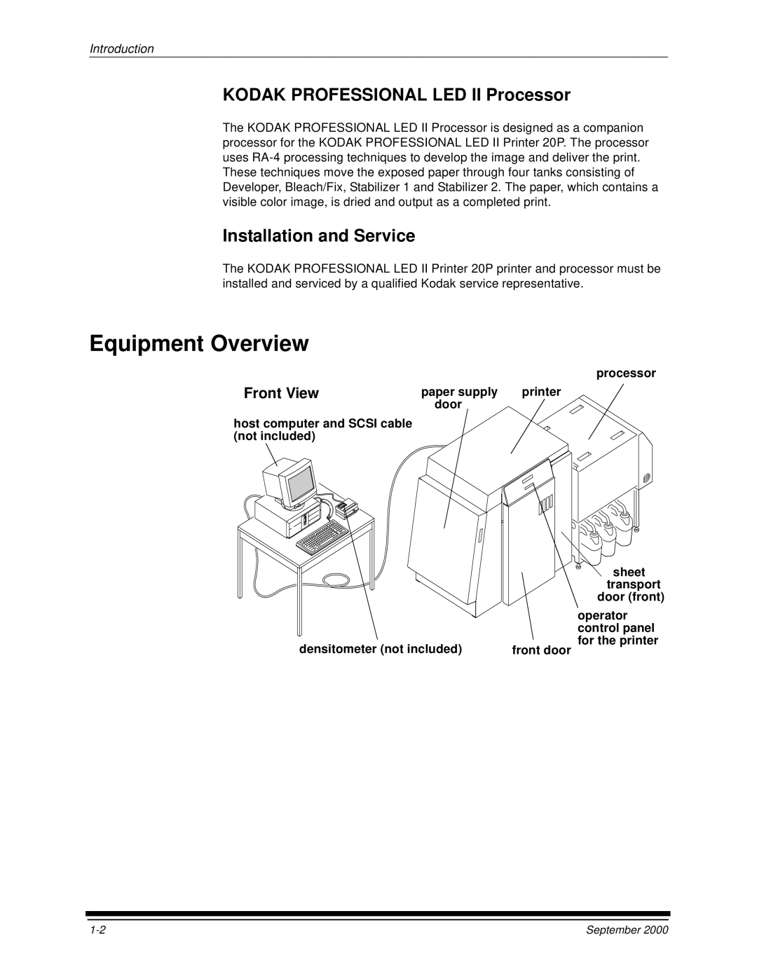 Kodak 20P manual Equipment Overview, Kodak Professional LED II Processor, Installation and Service, Front View 