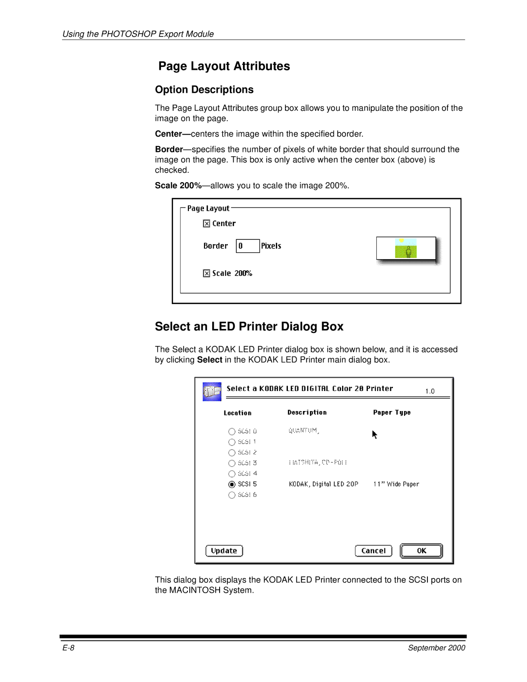 Kodak 20P manual Layout Attributes, Select an LED Printer Dialog Box 