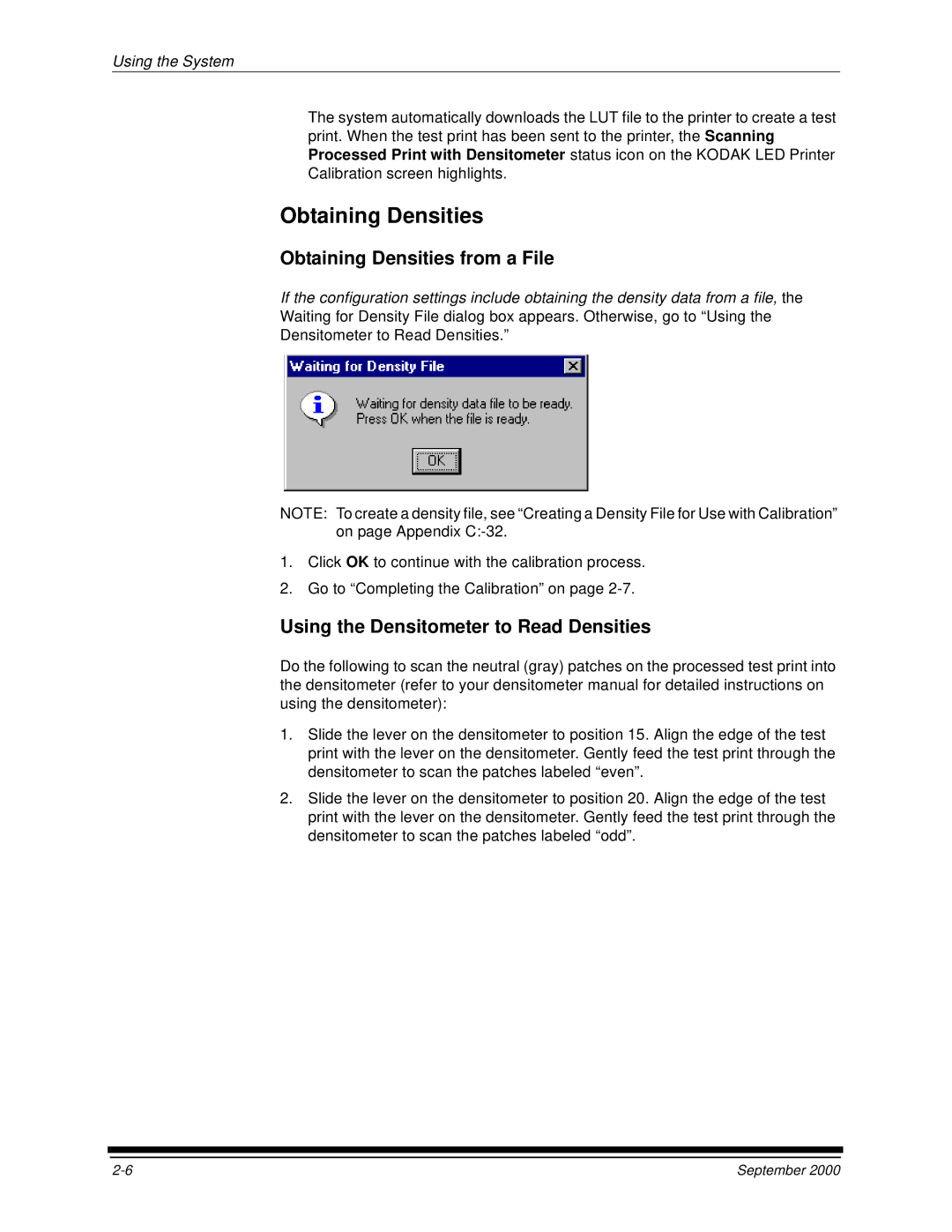 Kodak 20P manual Obtaining Densities from a File, Using the Densitometer to Read Densities 